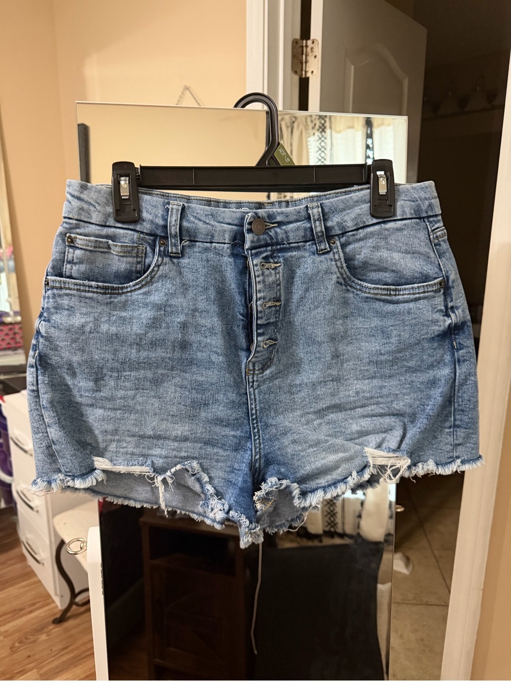 No Boundaries Light Blue Distressed High-Rise Jean Shorts